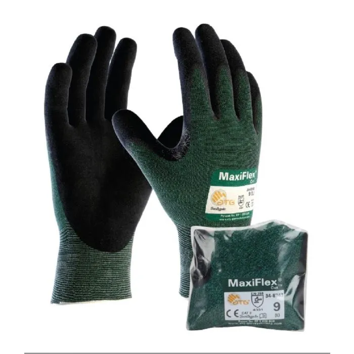 PIP ATG 34-8743V/L MaxiFlex Cut Vend Ready Seamless Knit Glove with Black MicroFoam Nitrile Coated, Green, Large, 1 Pair