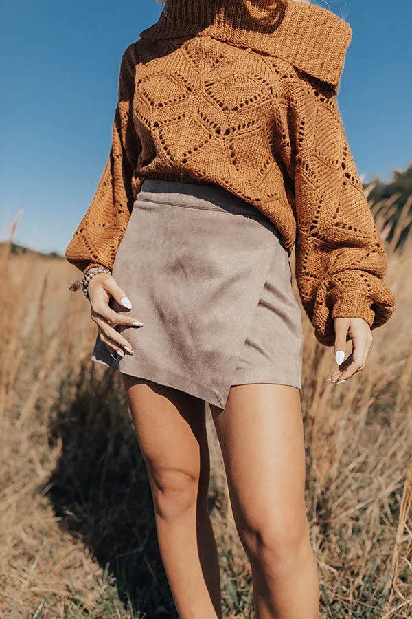 Positive Vibes Faux Suede Skort In Taupe