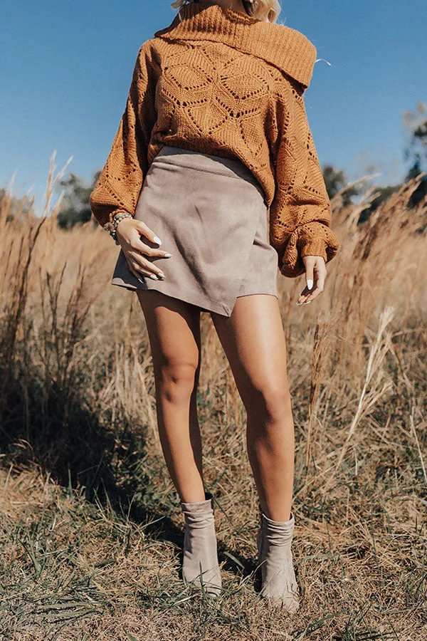 Positive Vibes Faux Suede Skort In Taupe