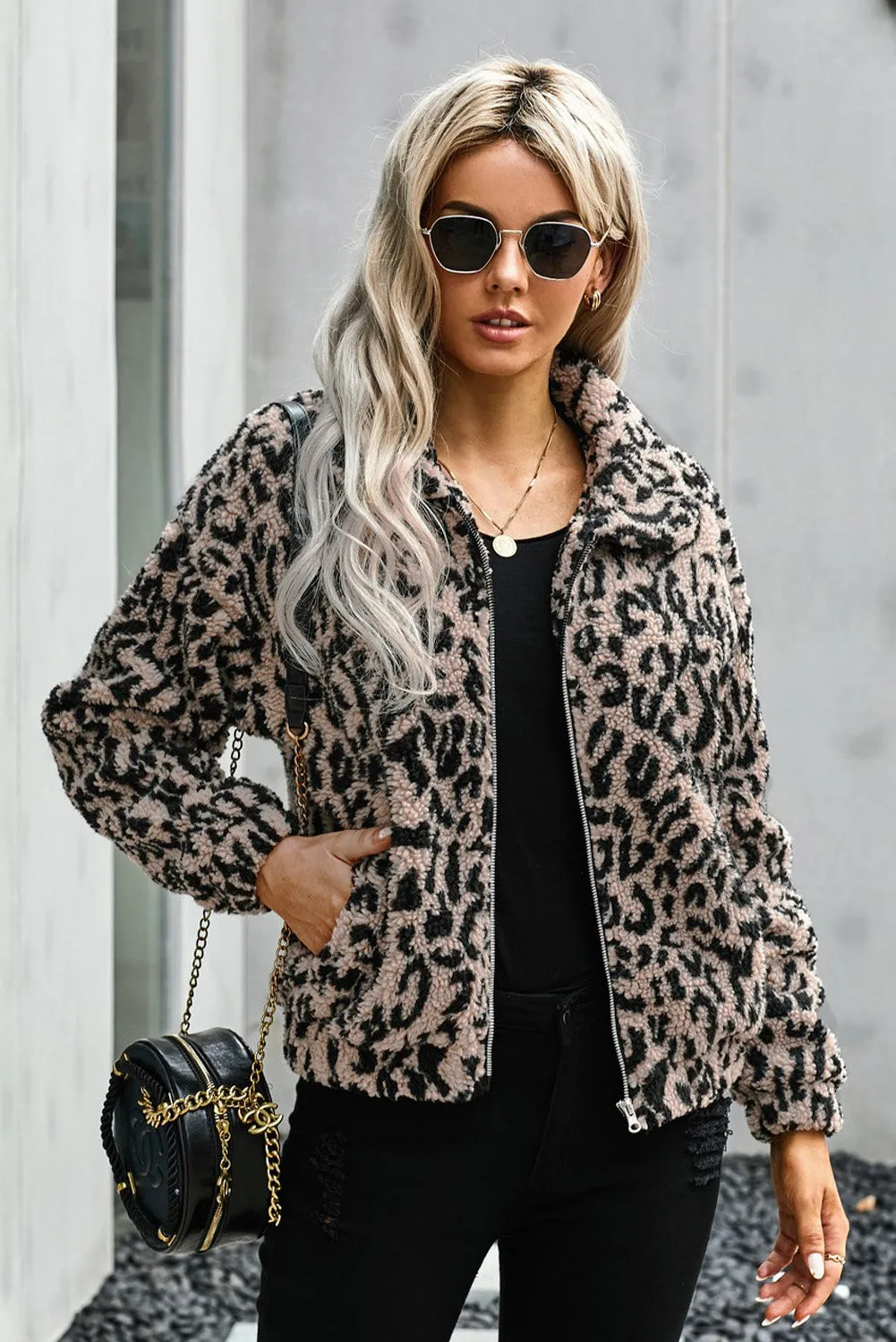 Print Sherpa Jacket Coat With Zip