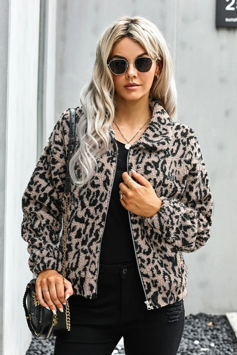 Print Sherpa Jacket Coat With Zip