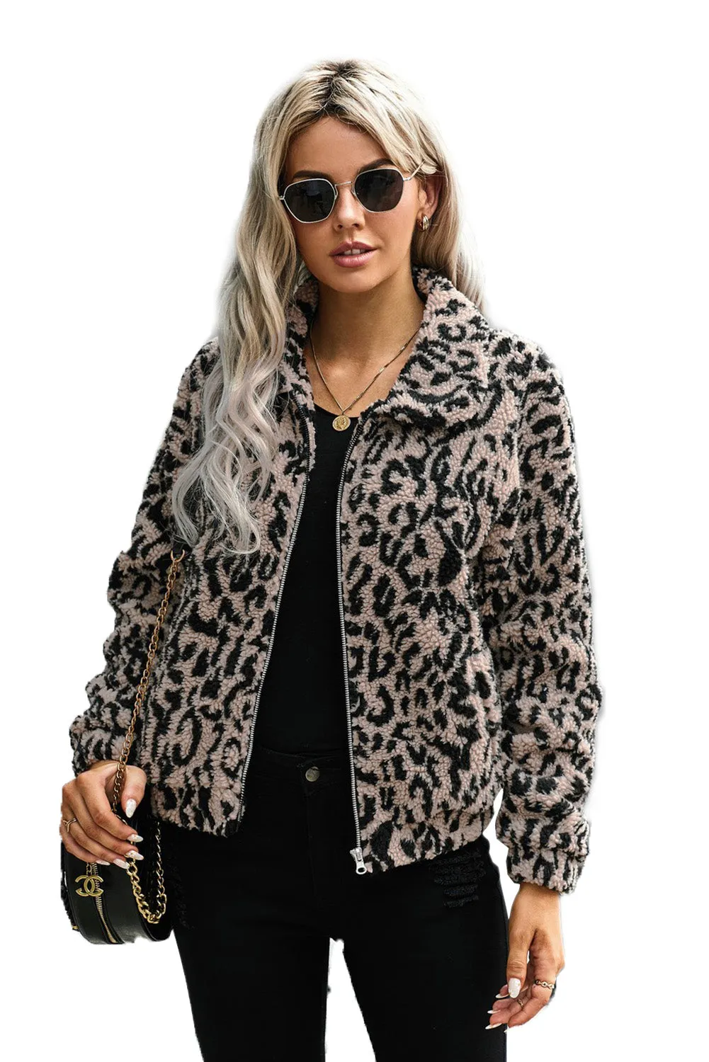 Print Sherpa Jacket Coat With Zip