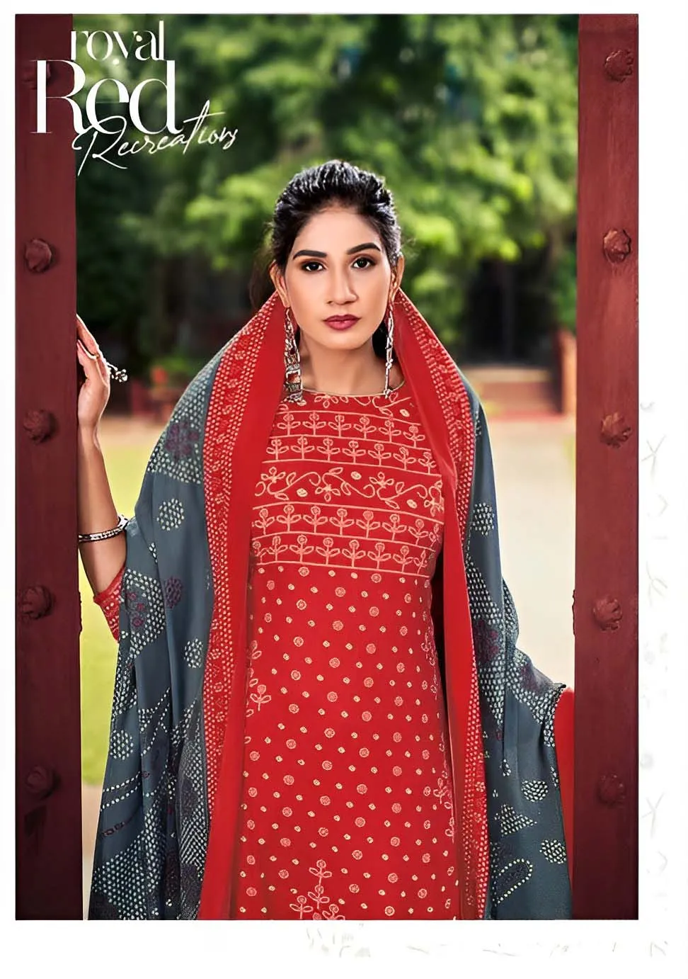 Printed Red Pashmina Unstitched Winter Suits Set