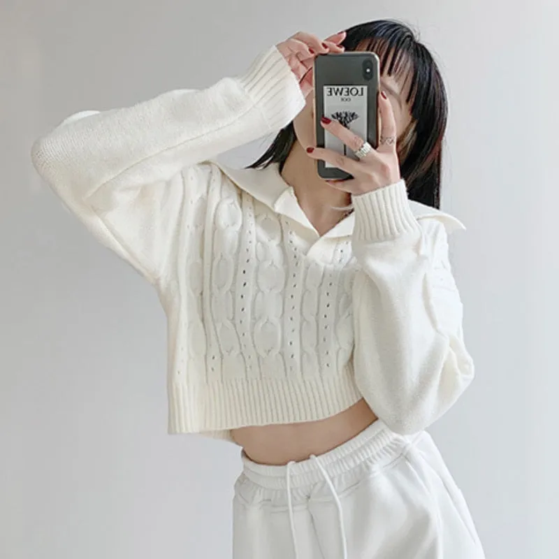 Pullover Women Sweater Loose Knitted Twist Tops Fashion Long Sleeve Winter High Waist Harajuku Crop Tops Sweater New