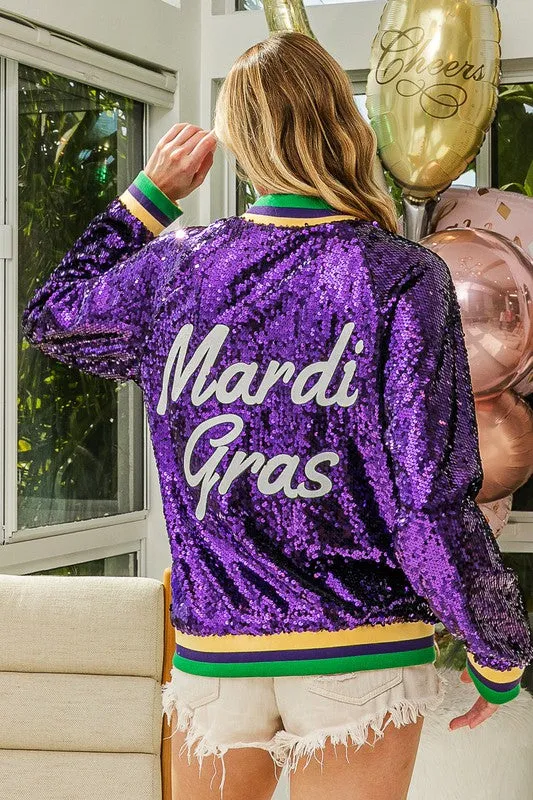 Purple/Mustard Back Mardi Gras Bomber Jacket