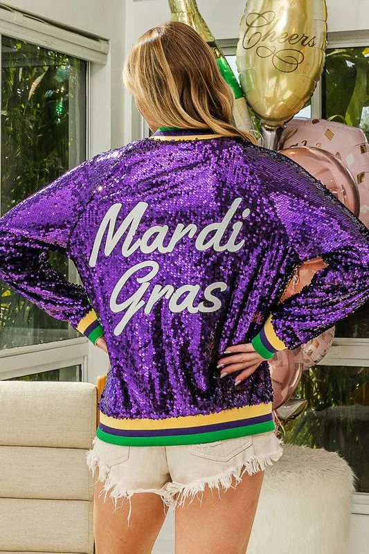 Purple/Mustard Back Mardi Gras Bomber Jacket