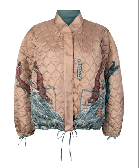 "Koinobori Karasu" Reversible Silk Twill Bomber Jacket