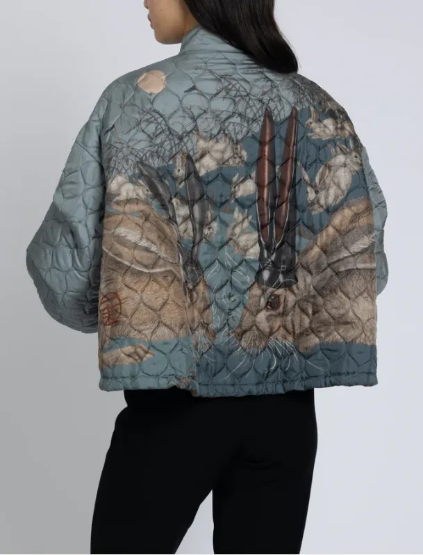 "The Floating Rabbits" Reversible Silk Twill Bomber Jacket