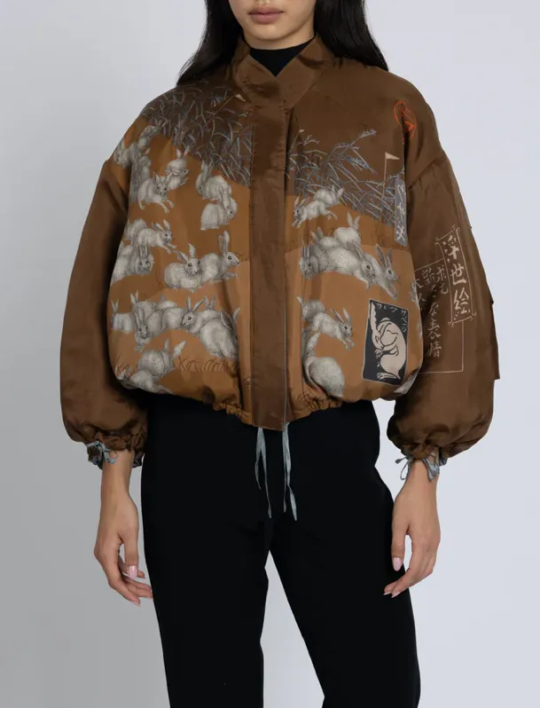 "The Floating Rabbits" Reversible Silk Twill Bomber Jacket