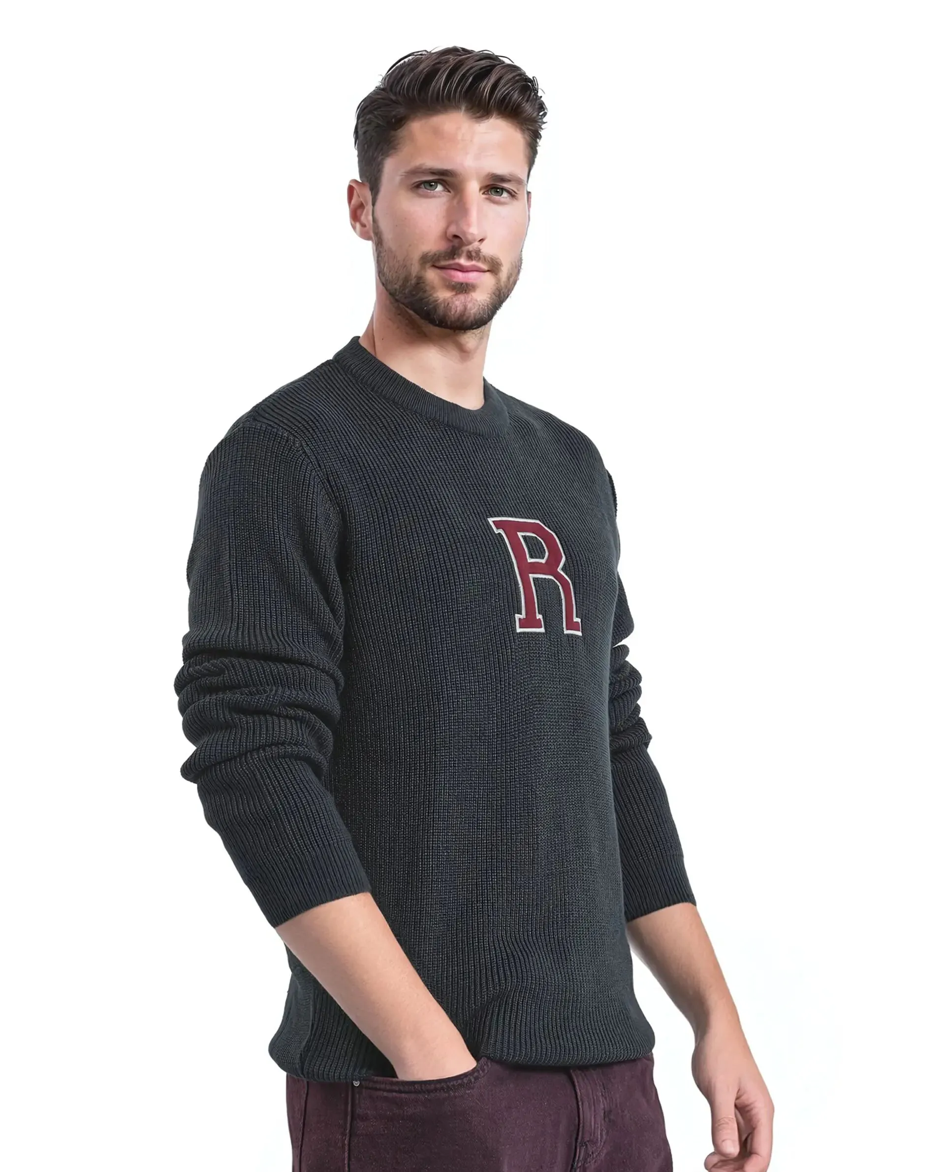 Rare Rabbit Men's Kazu Navy Full Sleeve Crew Neck Regular Fit Plain Sweater