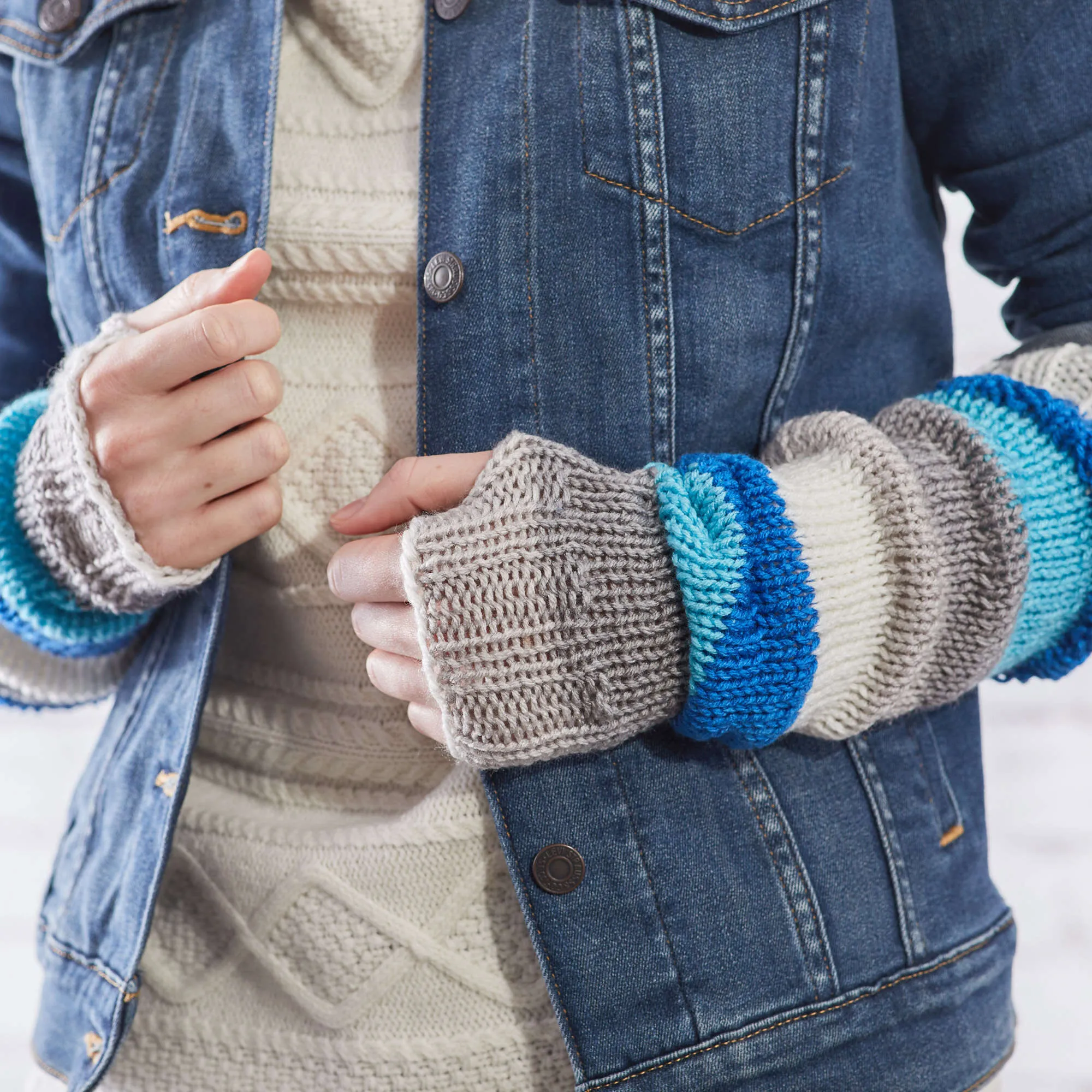 Red Heart Knit Stripes Arm Warmers