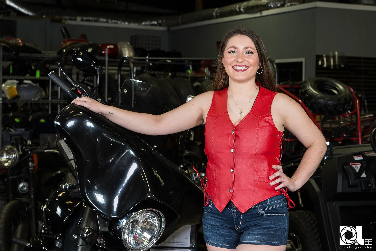 Red Leather Vest - Women motorcycle Club Vest with Gun Pockets for Riders, Easy Biker Patch Sew