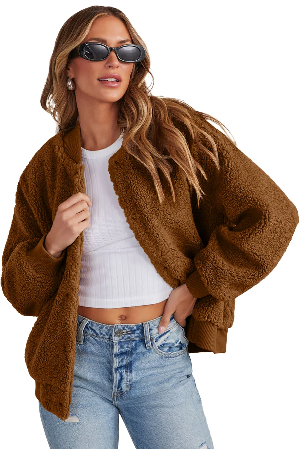 Redwood Burl Sherpa Ribbed Baseball Collar Bomber Jacket