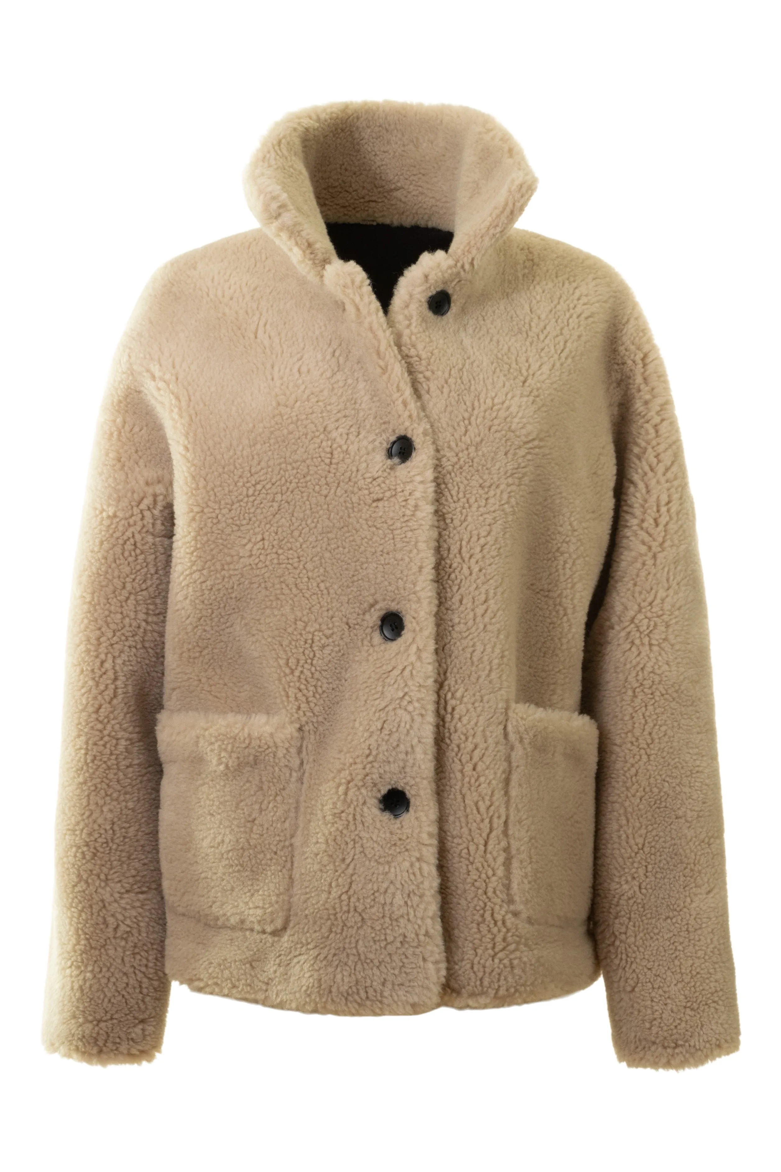 Repeat Cashmere Faux Sherpa Leather Coat in Morro / Blush