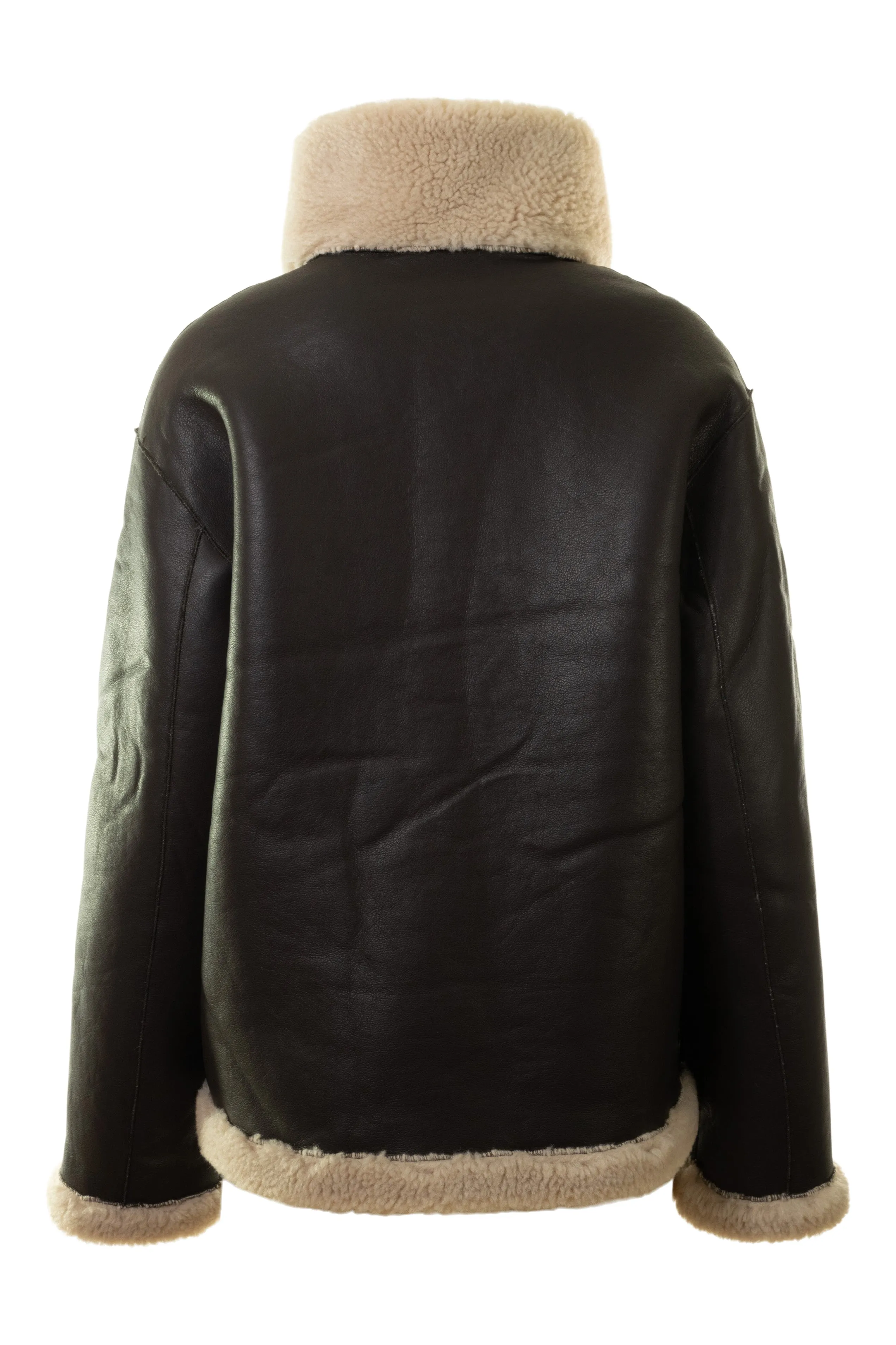 Repeat Cashmere Faux Sherpa Leather Coat in Morro / Blush