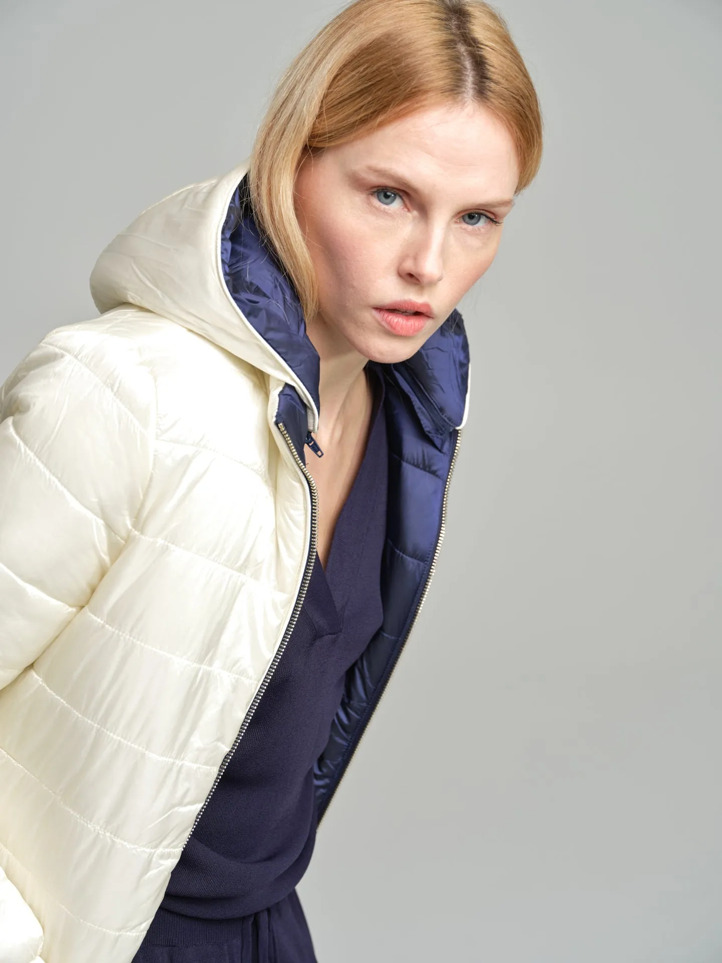 Reversible puffer with recycled bottles filling