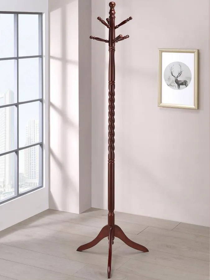 Riona - 6 Hook Freestanding Wood Coat Rack Hat Hanger - Merlot