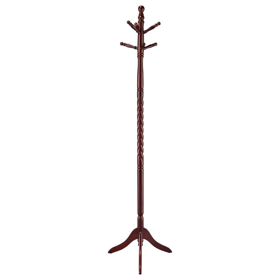 Riona - 6 Hook Freestanding Wood Coat Rack Hat Hanger - Merlot