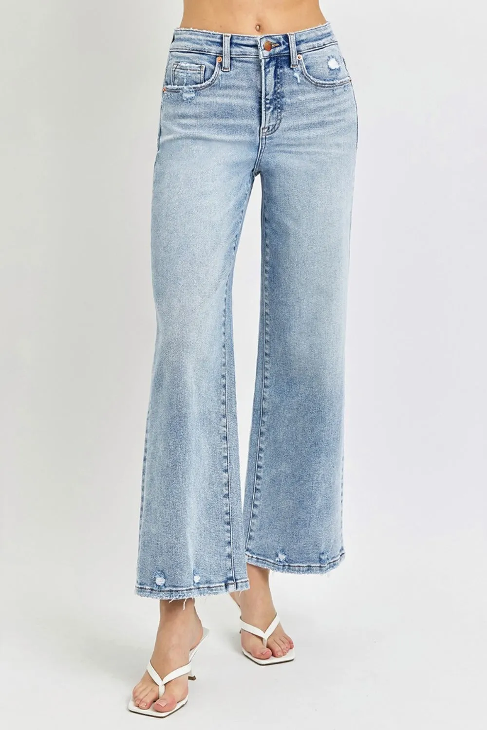 RISEN Tummy Control High Rise Crop Wide Leg Jeans