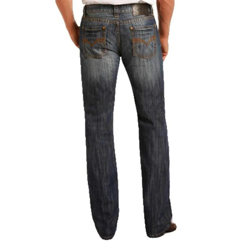 Rock & Roll Cowboy Mens Pistol Straight Leg Dark Vintage Wash Jean