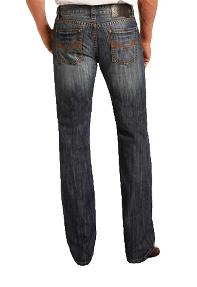 Rock & Roll Cowboy Mens Pistol Straight Leg Dark Vintage Wash Jean