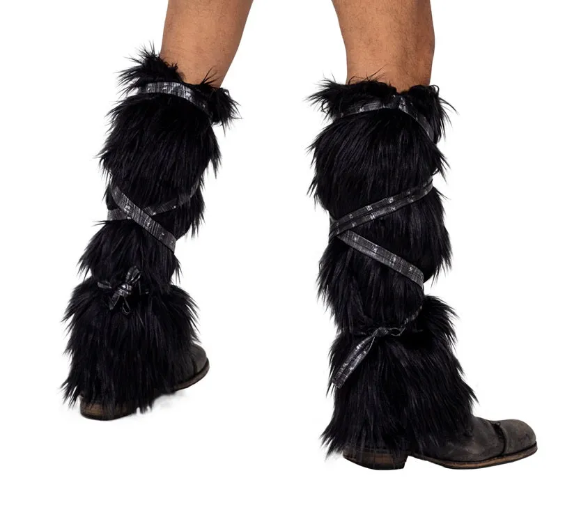 Roma Pair of Black Faux Fur Leg Warmers  - Costume Accessory