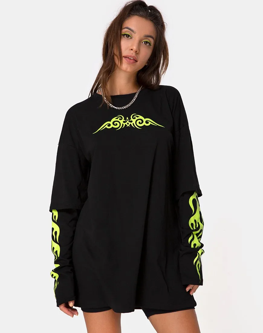 Sashie Jumper Dress in Black with Green Tribal