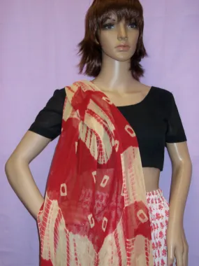 Scarf 416 Red Mustard Georgette Tie Dye Dupatta Chunni Shawl Shieno Sarees