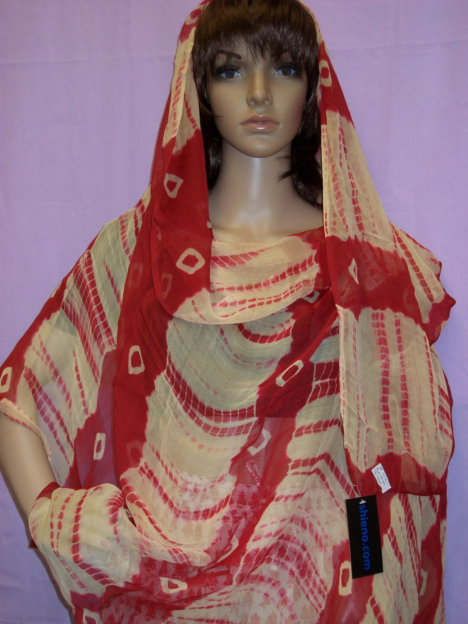 Scarf 416 Red Mustard Georgette Tie Dye Dupatta Chunni Shawl Shieno Sarees