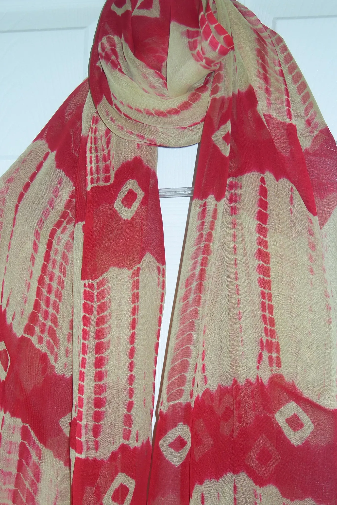 Scarf 416 Red Mustard Georgette Tie Dye Dupatta Chunni Shawl Shieno Sarees