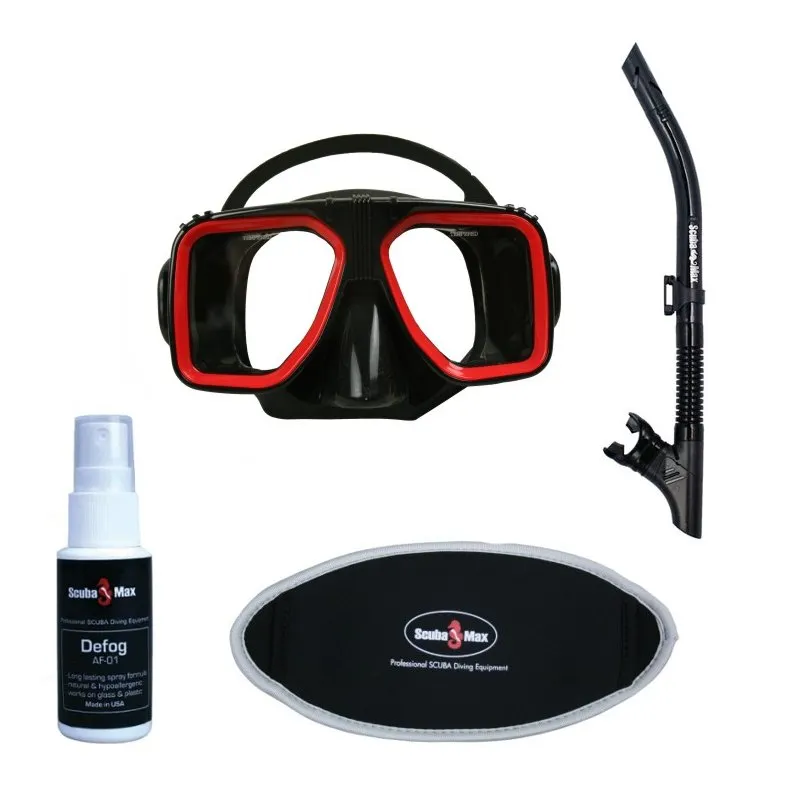 Scuba Max Navigator Medium Skirt Scuba Dive Mask Reflect-Dry Pro Snorkel Neoprene Mask Strap Cover Defog Sprey Snorkel Package