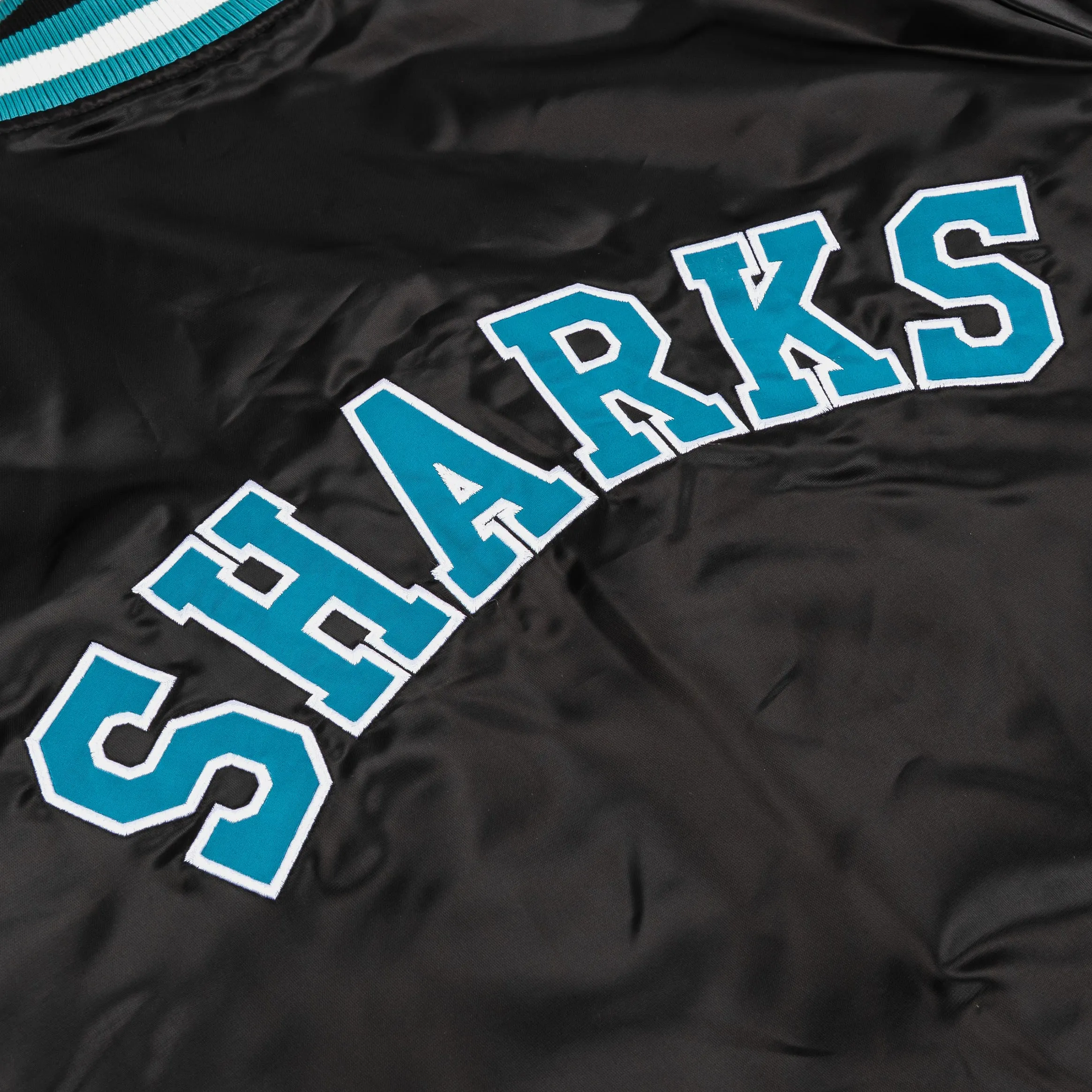 Shoe Palace Exclusive San Jose Sharks Satin Bomber Mens Jacket (Black/Blue)