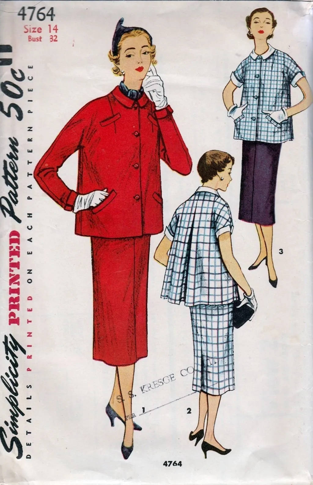 Simplicity 4764 Vintage 1950's Sewing Pattern Maternity Suit Jacket Inverted Pleat Skirt