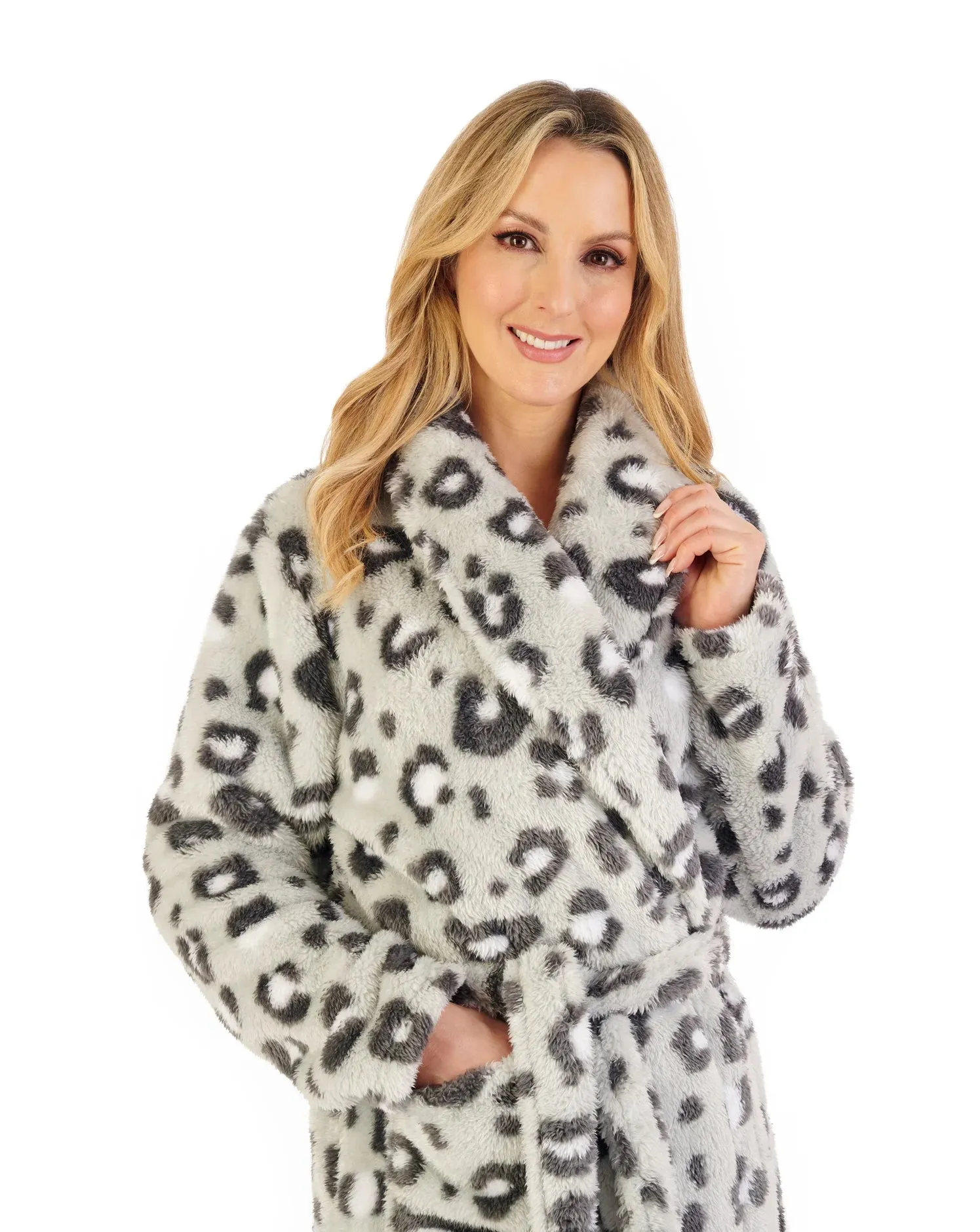 Slenderella Printed Fleece 41" Shawl Collar Wrap Dressing Gown