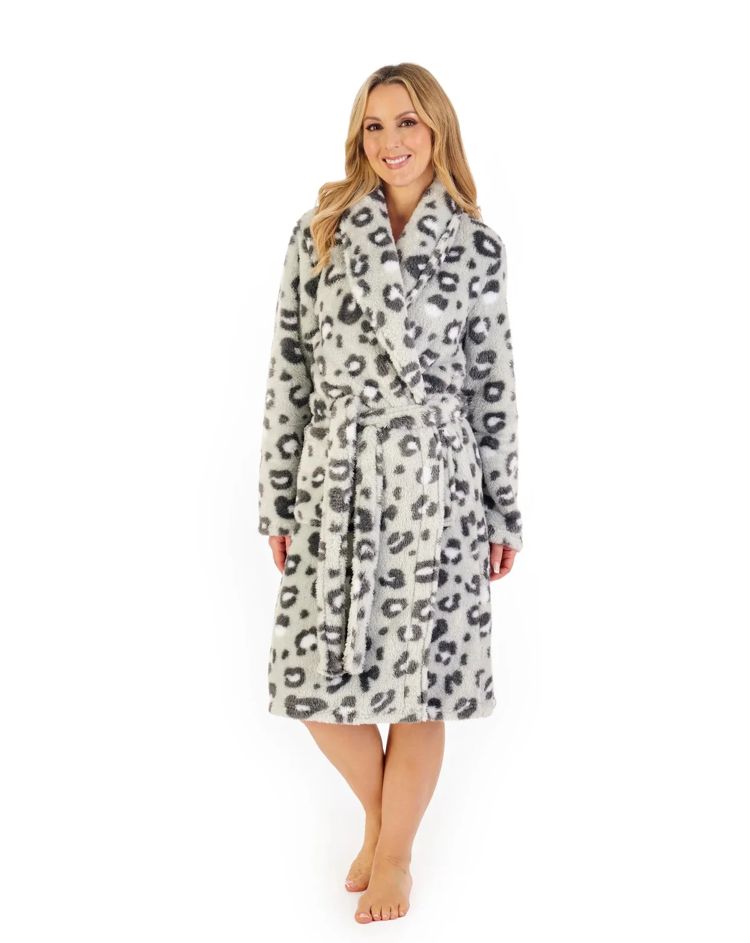 Slenderella Printed Fleece 41" Shawl Collar Wrap Dressing Gown