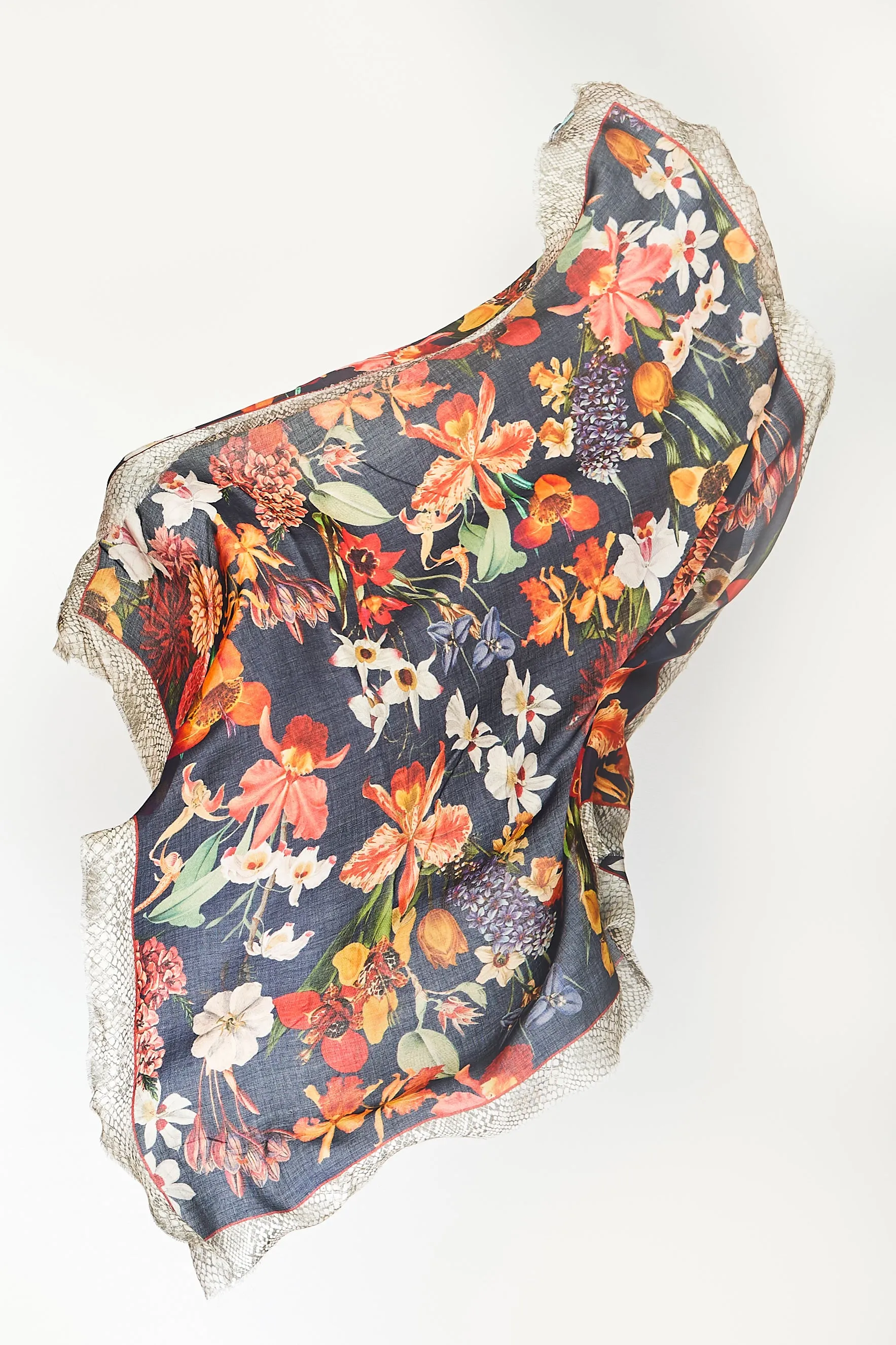 Snake Border Floral Scarf