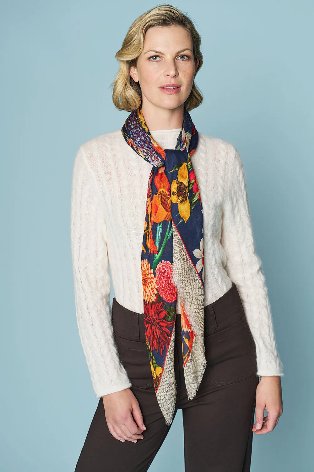 Snake Border Floral Scarf