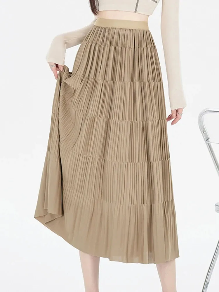 Spring High Waist Pleated Slim Pink Women's Skirts Chic Streetwear Solid Color Loose Casual Fashion Simple A-line Female Skirts