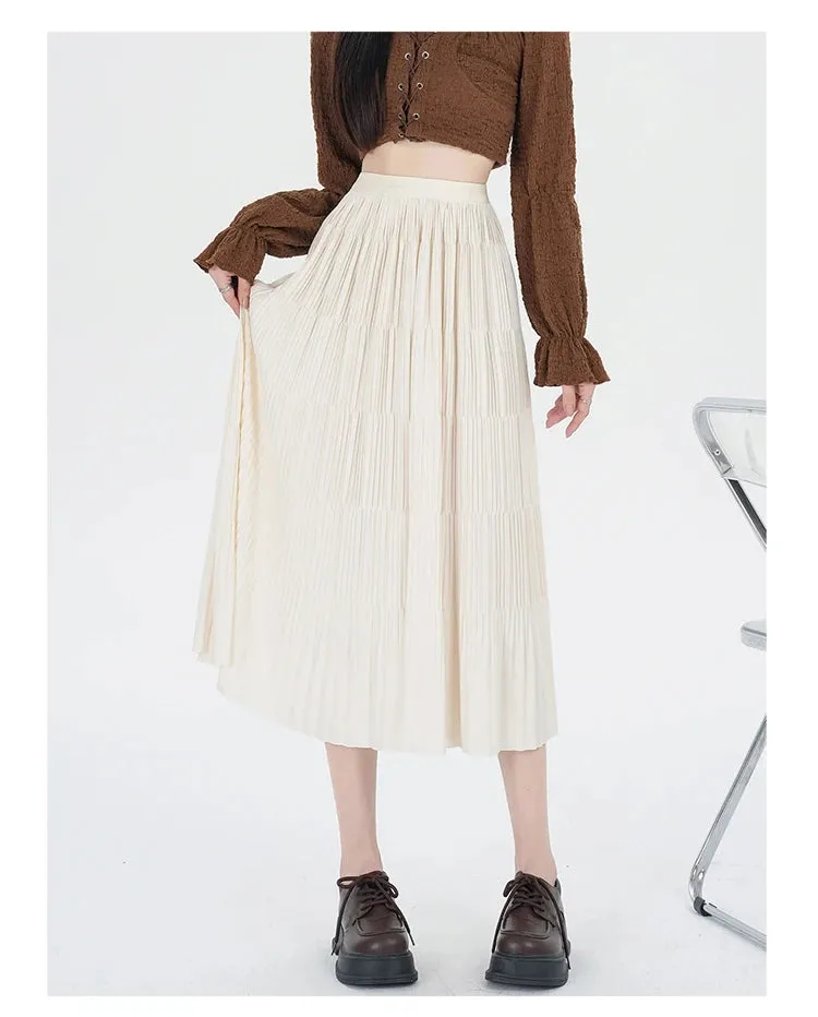 Spring High Waist Pleated Slim Pink Women's Skirts Chic Streetwear Solid Color Loose Casual Fashion Simple A-line Female Skirts