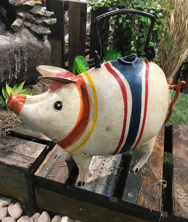 Spring Poncho Pig Hand-Painted Watering Can