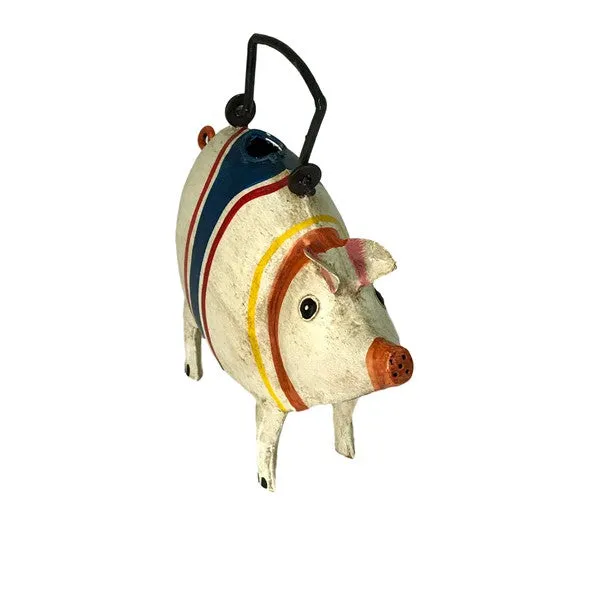 Spring Poncho Pig Hand-Painted Watering Can