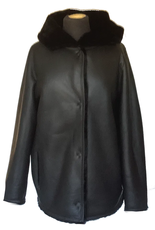 Stylish Reversible Sheepskin Jacket With Hood