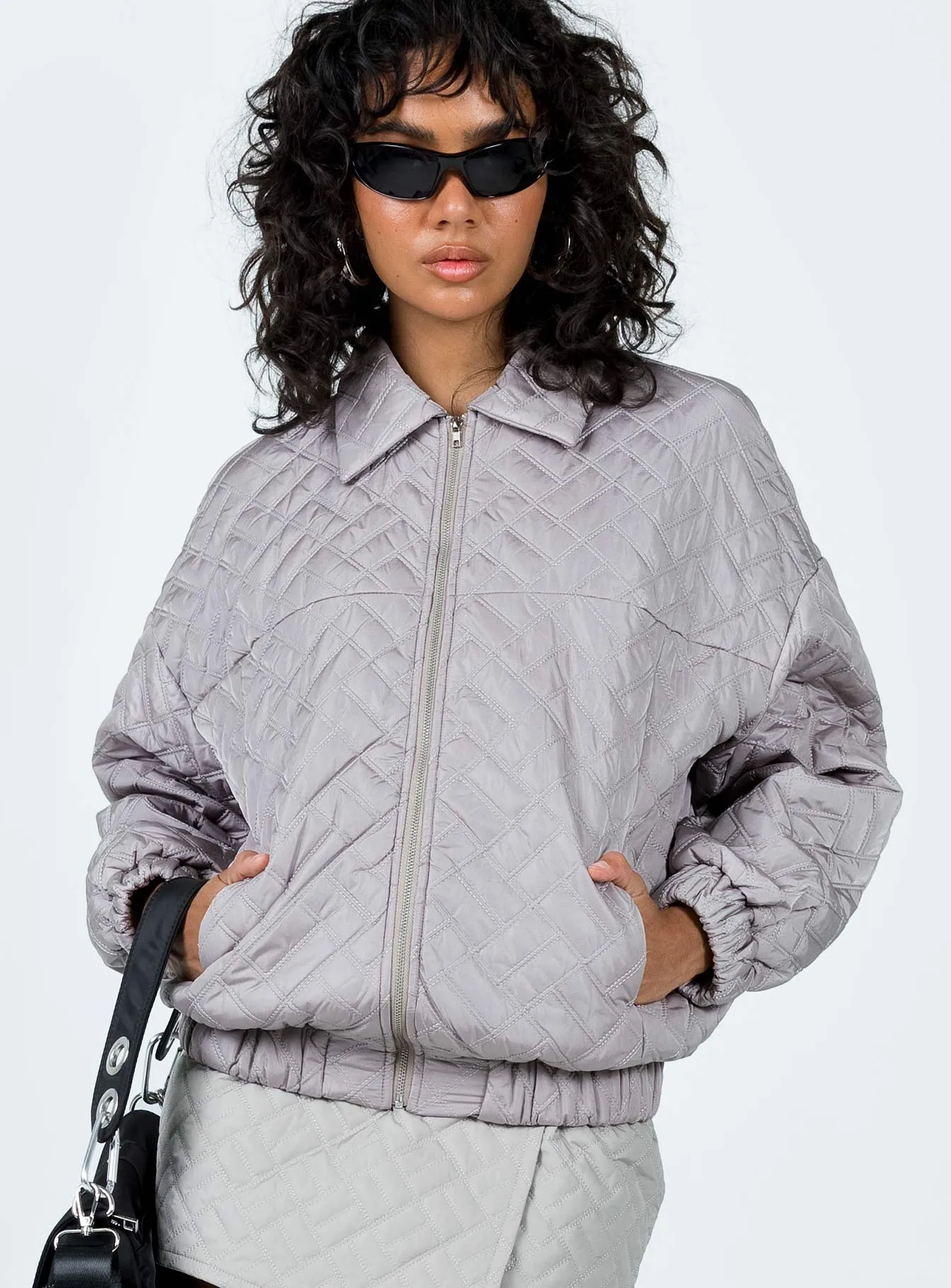 Suffolk Quilted Bomber Jacket Grey