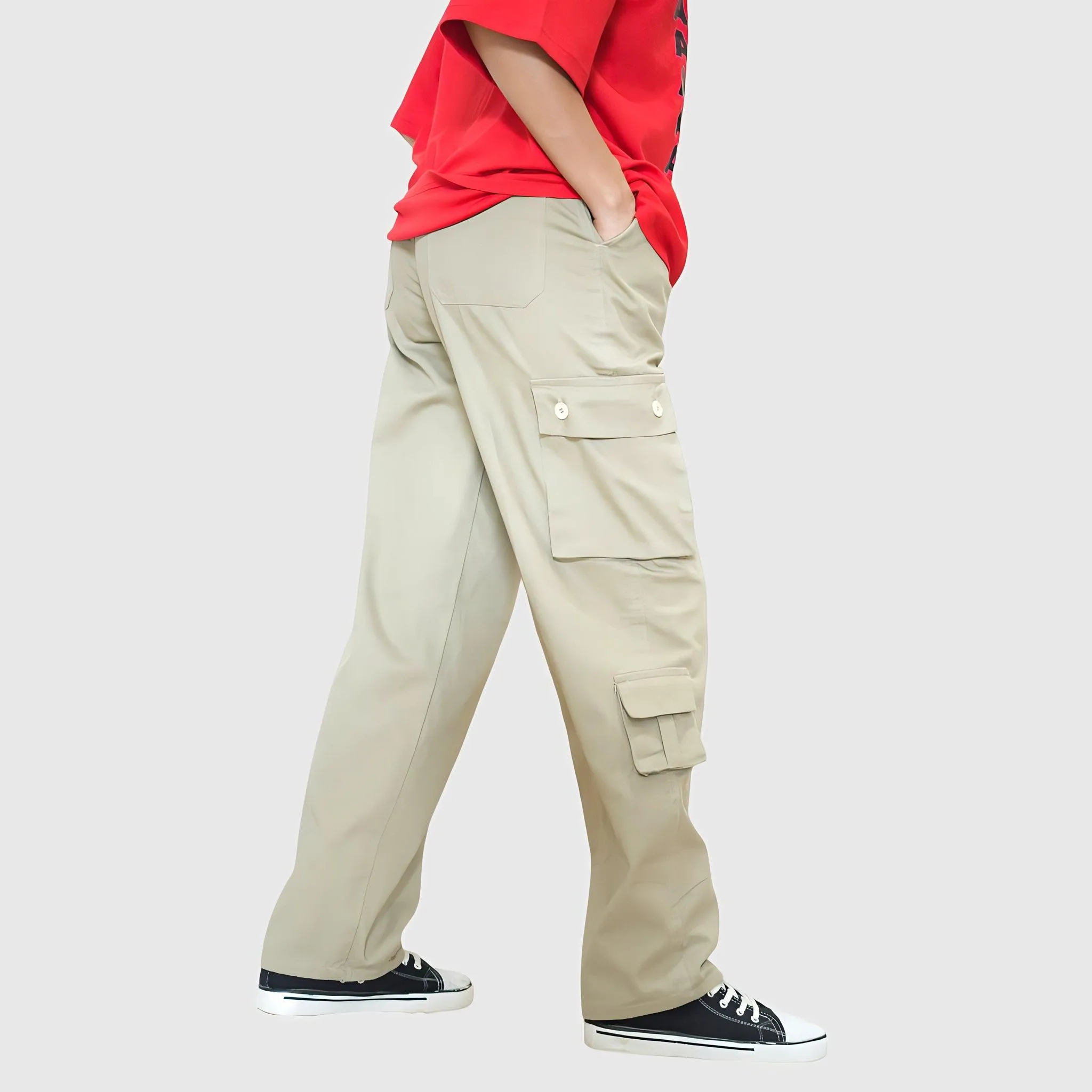 Summer Khaki Cargo Pants Unisex Multi Pocket Casual Baggy Trouser