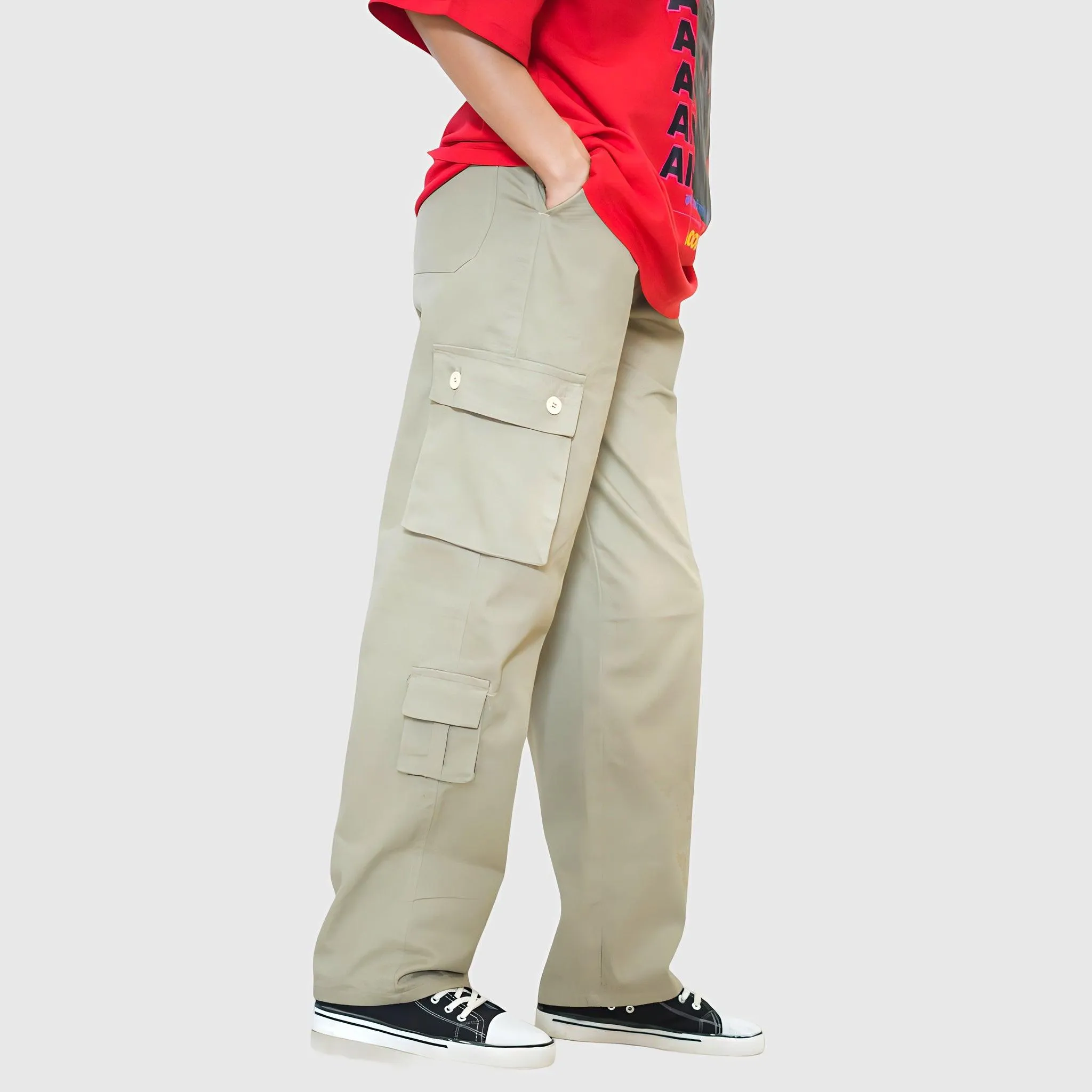 Summer Khaki Cargo Pants Unisex Multi Pocket Casual Baggy Trouser