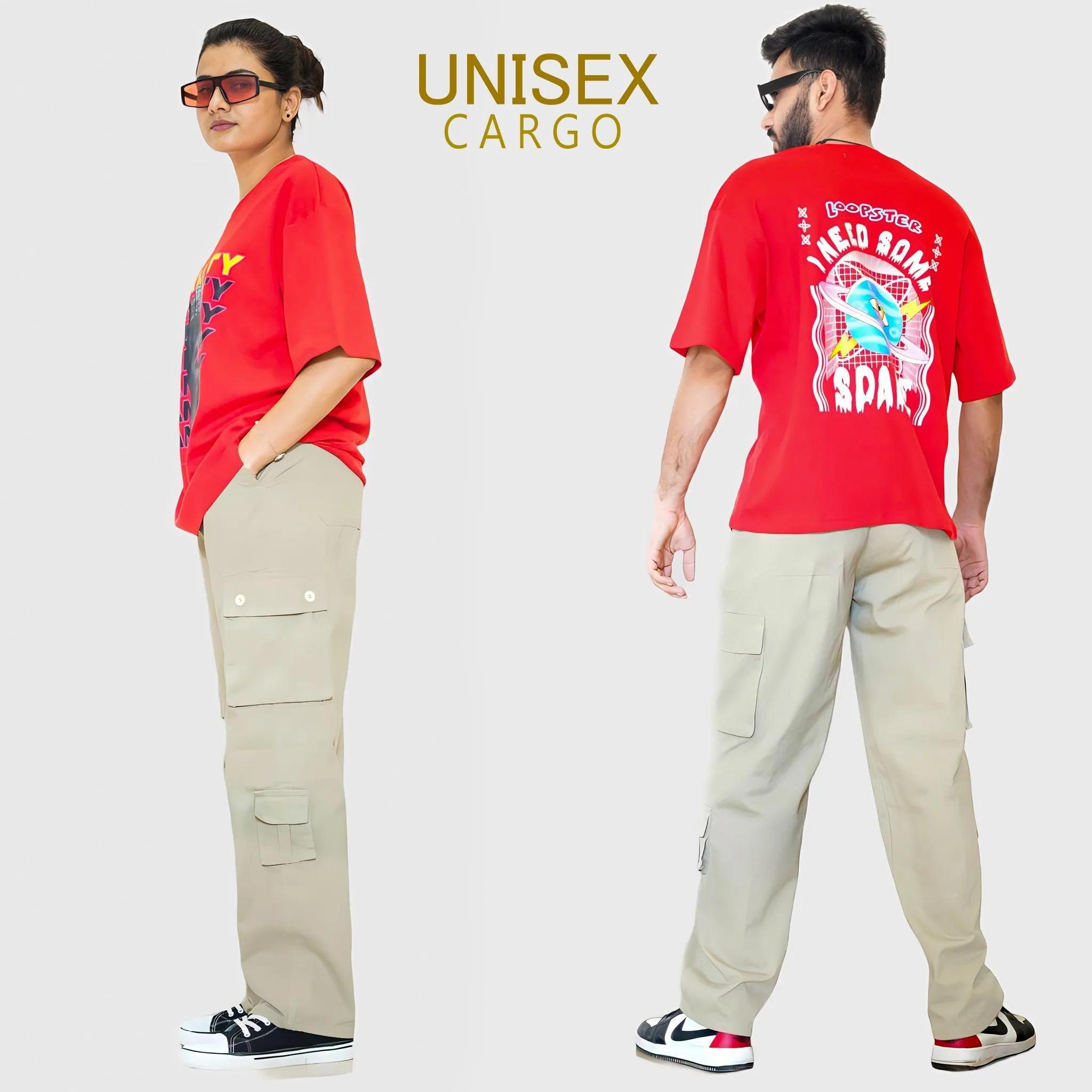 Summer Khaki Cargo Pants Unisex Multi Pocket Casual Baggy Trouser