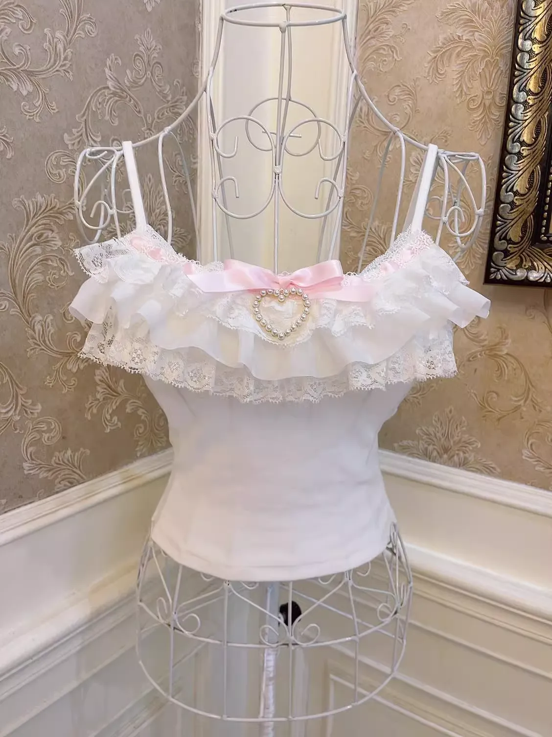 Sweetheart Princess Coquette Sweet White Pink Bow See Through Cardigan Tank Top Skirt Three Piece Set