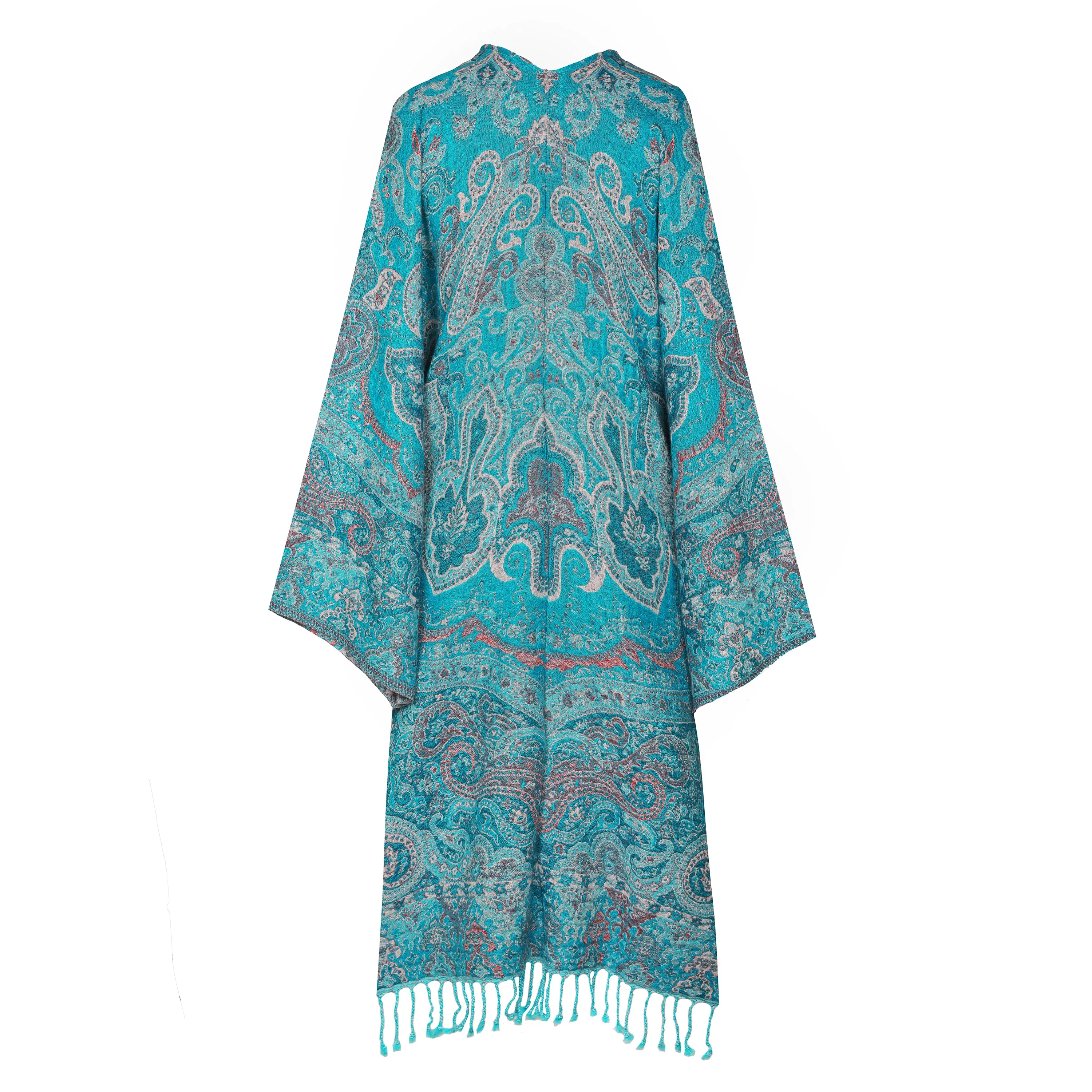 Tempting Turquoise Paisley Kimono Coat Reversible