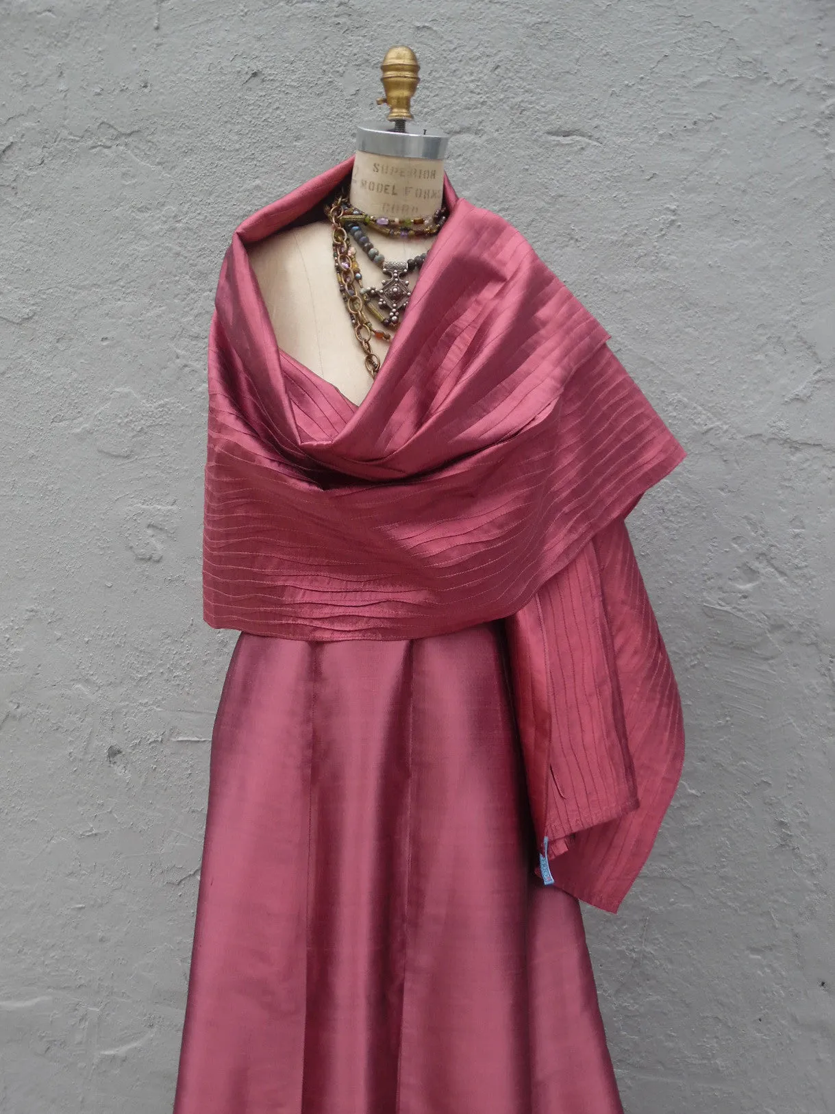 Thai Silk Pintuck Pleated Shawl Claret