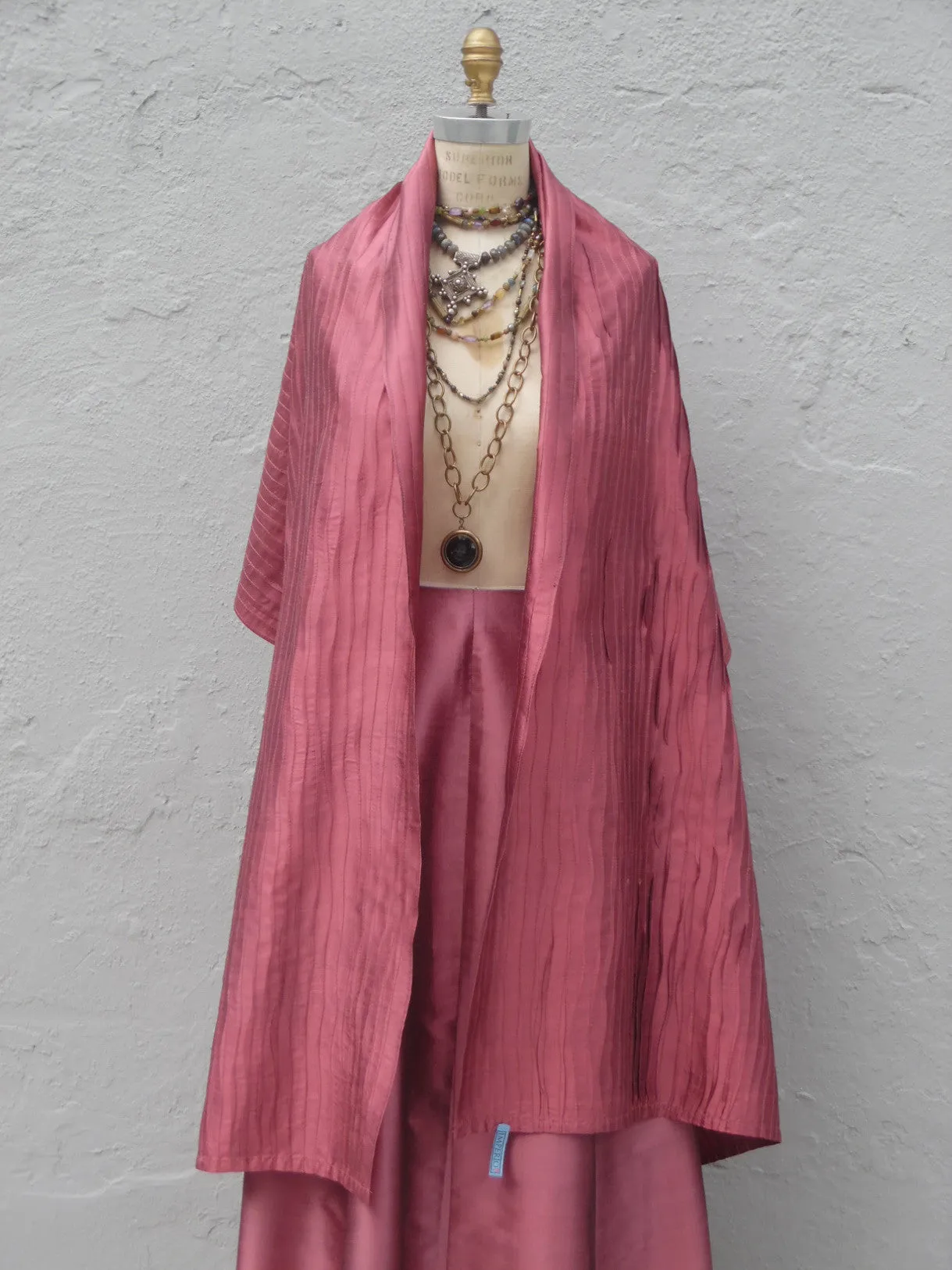 Thai Silk Pintuck Pleated Shawl Claret